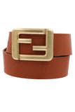 F Metal square buckle faux leather belt (cognac)