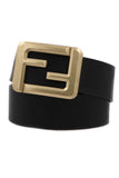 F Metal square buckle faux leather belt (black)