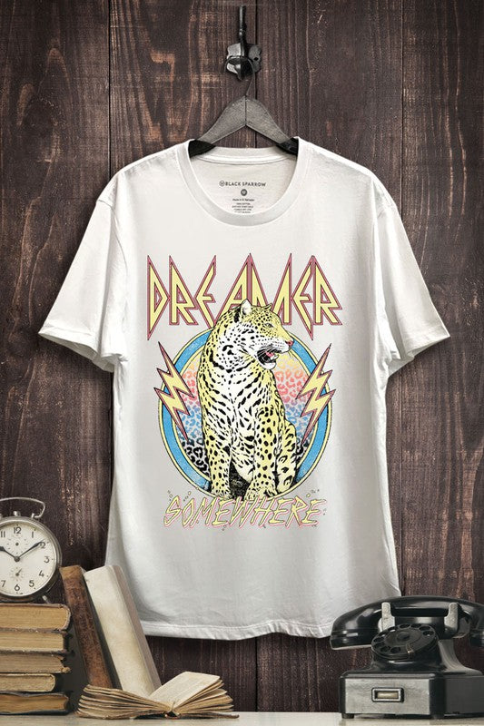 Dreamer Somewhere Leopard Graphic Tee (Ivory)