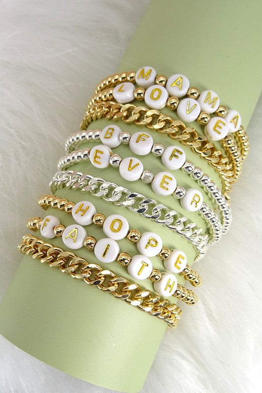 Hope/Faith Beaded Bracelet 3 pc Set (gold) - Mint Boutique