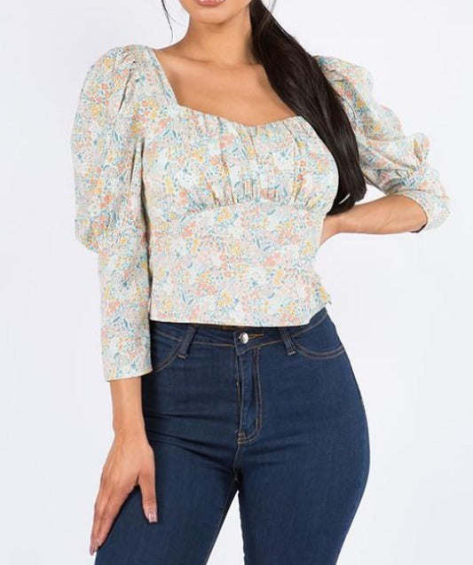 Vacay Mode sweetheart floral top (mint) - Mint Boutique