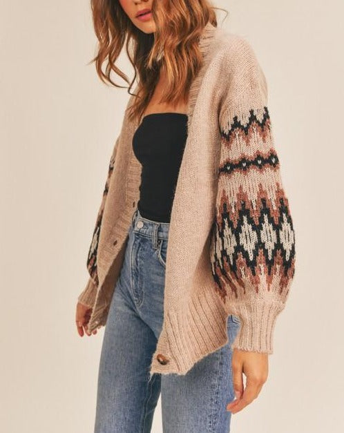 Into the Sunglight aztec slouchy cardigan (brown/taupe)
