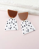 EMBOSSED PRINT COLOR BLOCK GEO DROP EARRING (DALMATION) - Mint Boutique