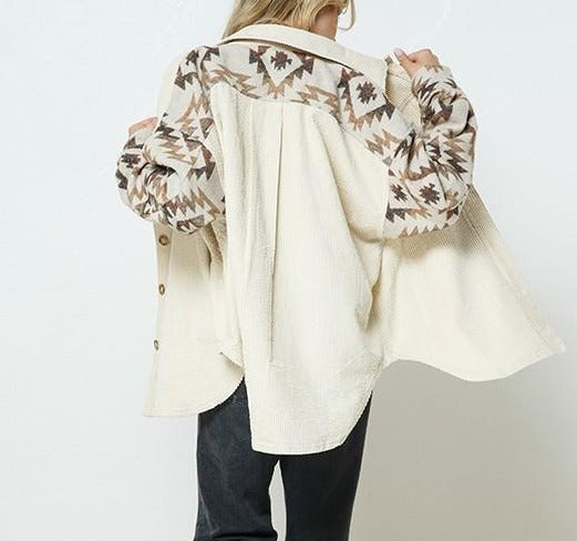 Yuma Corduroy Aztec Shacket (beige cream)