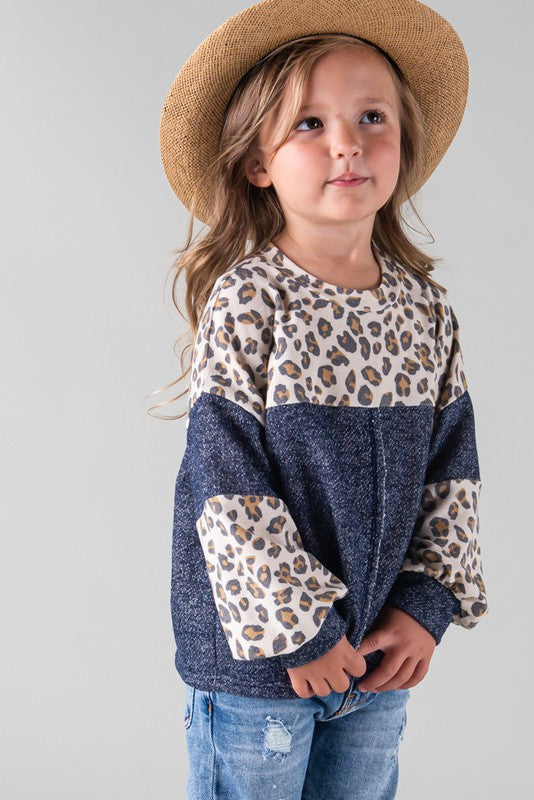 Leopard Colorblock Girls pullover (navy)