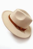 CLASSIC FEDORA HAT BROWN TIE TRIM (ivory beige)