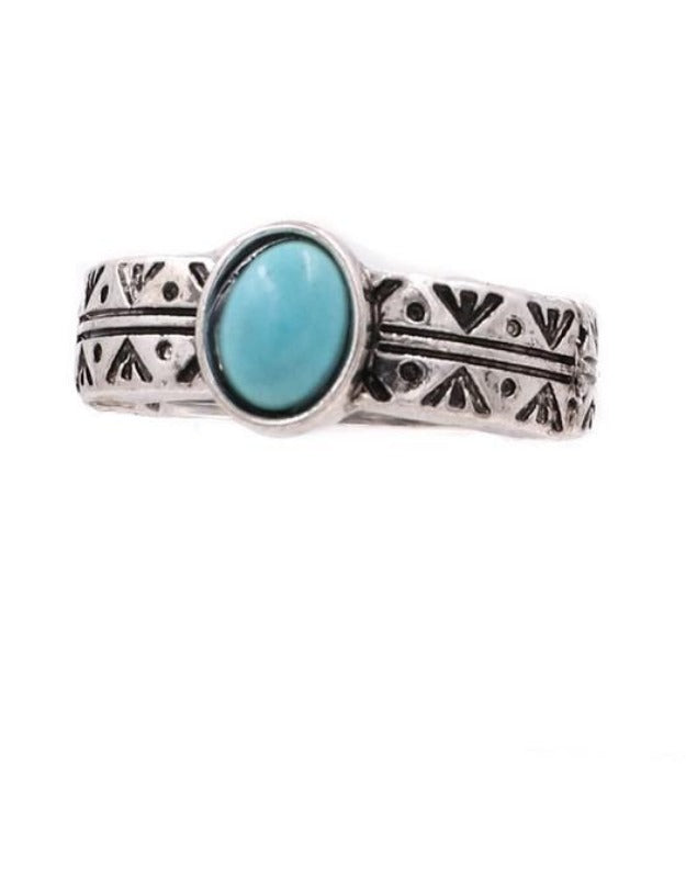 Metal Stone Pendant Stretch Ring (Turquoise)