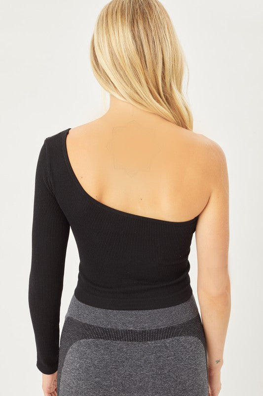 Cast a Spell Seamless one Shoulder Crop Top (black)