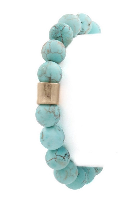 Semi Precious Stone/Hammered Metal Bead Bracelet (Turquoise)