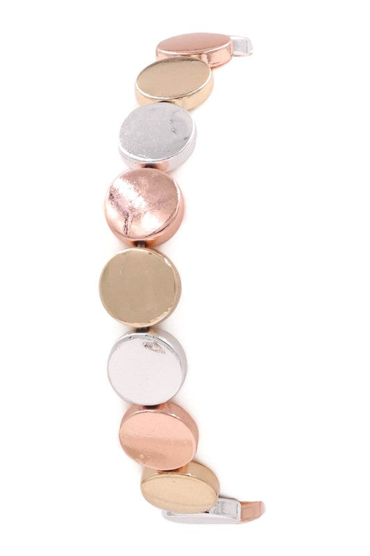 Metal disc stretch bracelet (3 tone)