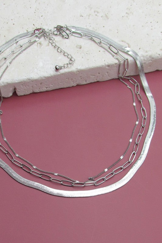 MULTI LAYER SNAKE LINK CHAIN NECKLACE (silver)