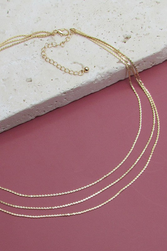 TRIPLE LAYER THIN FLAT CHAIN NECKLACE (gold)
