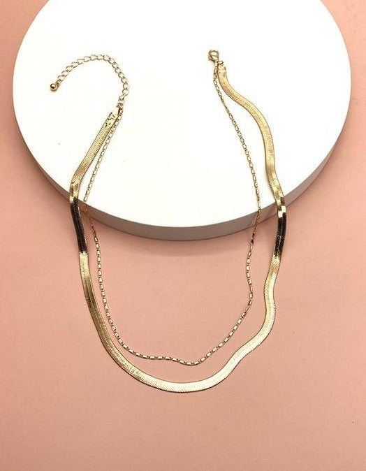 DOUBLE SNAKE AND LARGO CHAIN NECKLACE (gold)