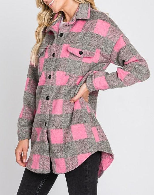 Dax ultra soft flannel shacket (pink/gray)