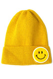 Smiley face patch knit beanie (mustard)