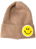 Smiley face patch knit beanie (light mocha)