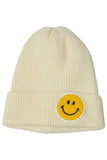 Smiley face patch knit beanie (ivory)