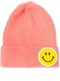 Smiley face patch knit beanie (bright pink)