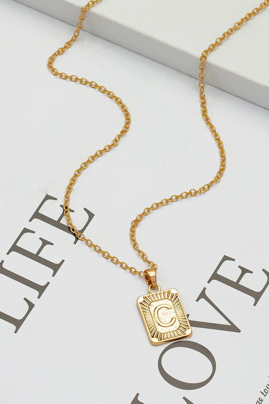 Brass double sided initial ID tag pendant necklace (gold_