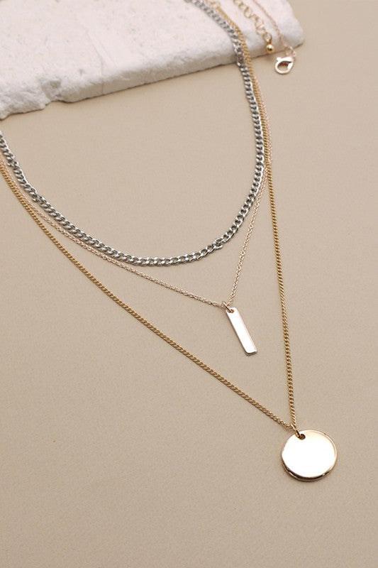 Multi Layer Bar/Coin mixed Necklace (gold/silver)
