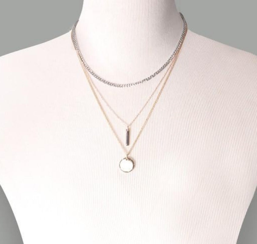 Multi Layer Bar/Coin mixed Necklace (gold/silver)