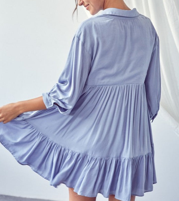 Nori collared flowy shirt babydoll dress (baby blue)