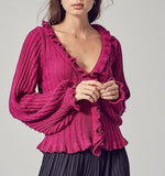 Romy ruffle front sweater (magenta berry)