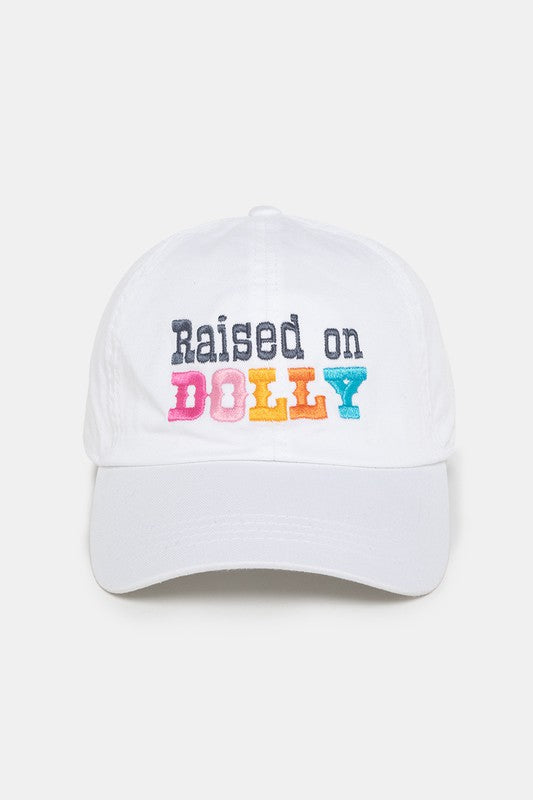 Raised in Dolly Embroidery Baseball Cap (white)