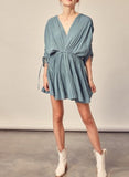 Ocean City shirred pleated dress (dusty sage)