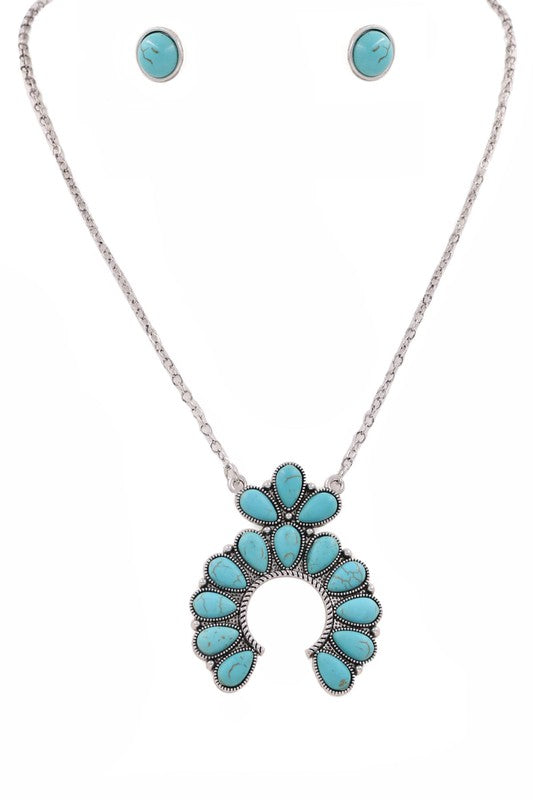 Metal western pendant necklace set (turquoise)