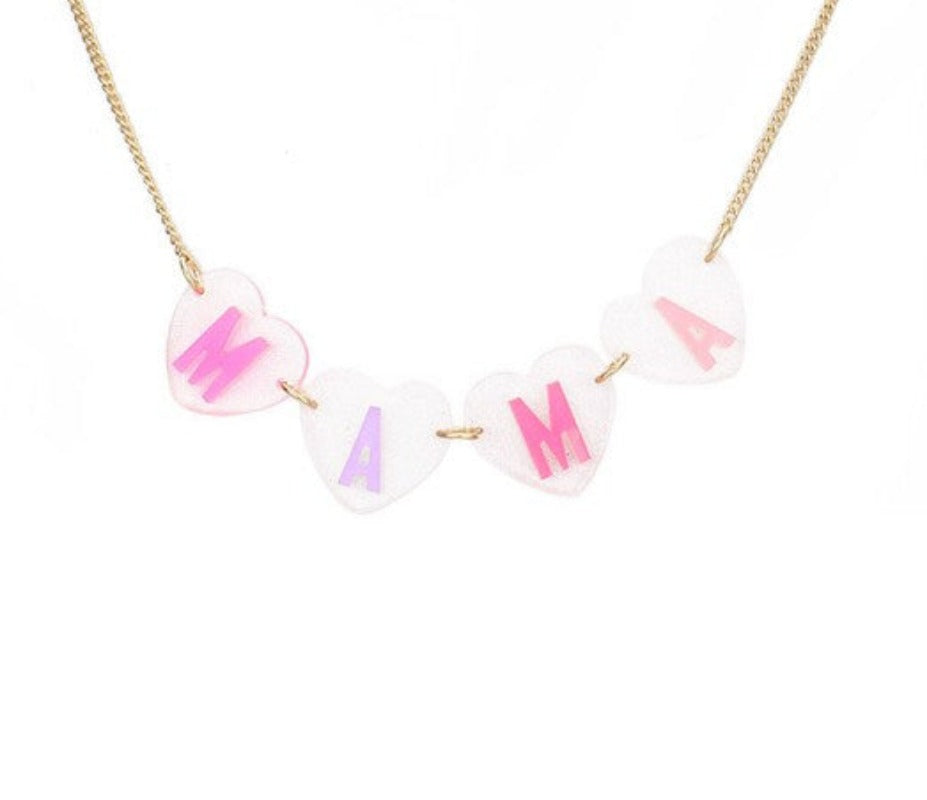 MAMA Message Glittered Heart Link Necklace (clear pink)