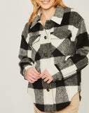 Corbin soft brushed plaid fleece shacket (black)