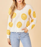 Happy v neck smiley sweater (ivory)