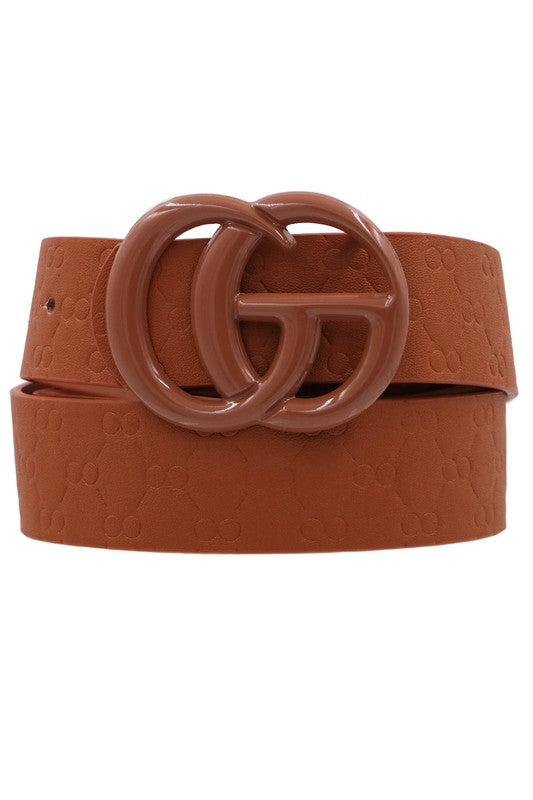 Painted buckle embossed faux leather belt (brown)