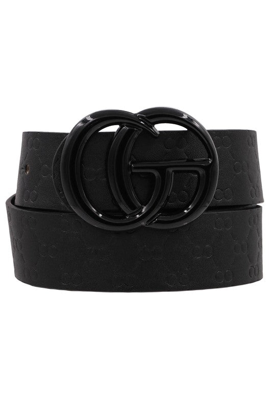 Painted buckle embossed faux leather belt (black)