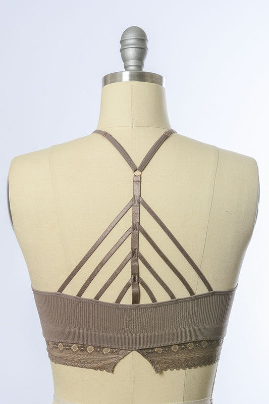 Lola High Neck Crochet Lace Trim Bralette (mocha)