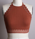 Lola High Neck Crochet Lace Trim Bralette (rust)