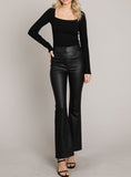 Midnight Coated Leather Flare Pants (black)