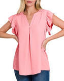 Delilah flutter sleeve woven blouse (light pink)