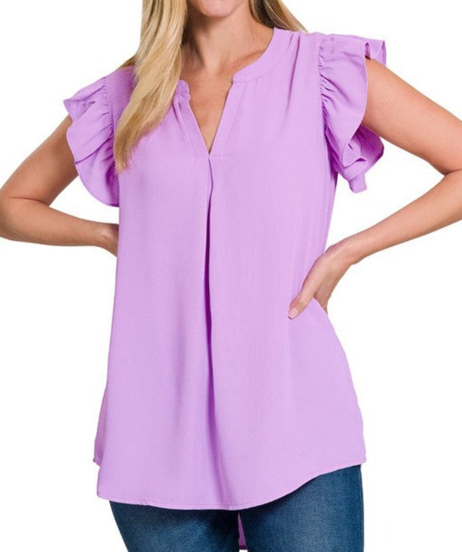 Delilah flutter sleeve woven blouse (bright lavendar)