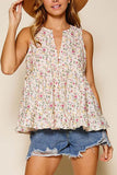 Grace sleeveless woven floral babydoll top (cream)