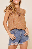 Arwen short sleeve floral ruffle blouse (camel)