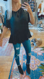 Madison wool dobby ruffle blouse (black)