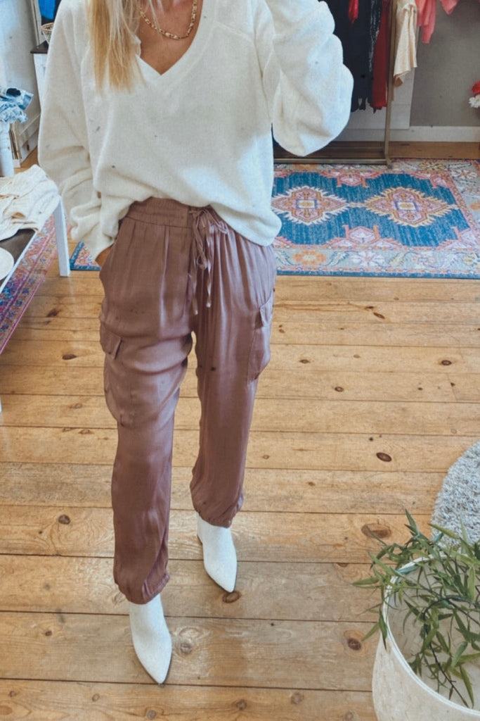 Cabo satin jogger (dusty mauve)