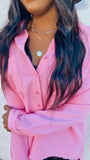 Feelin' Fine linen blend button down (bright pink)