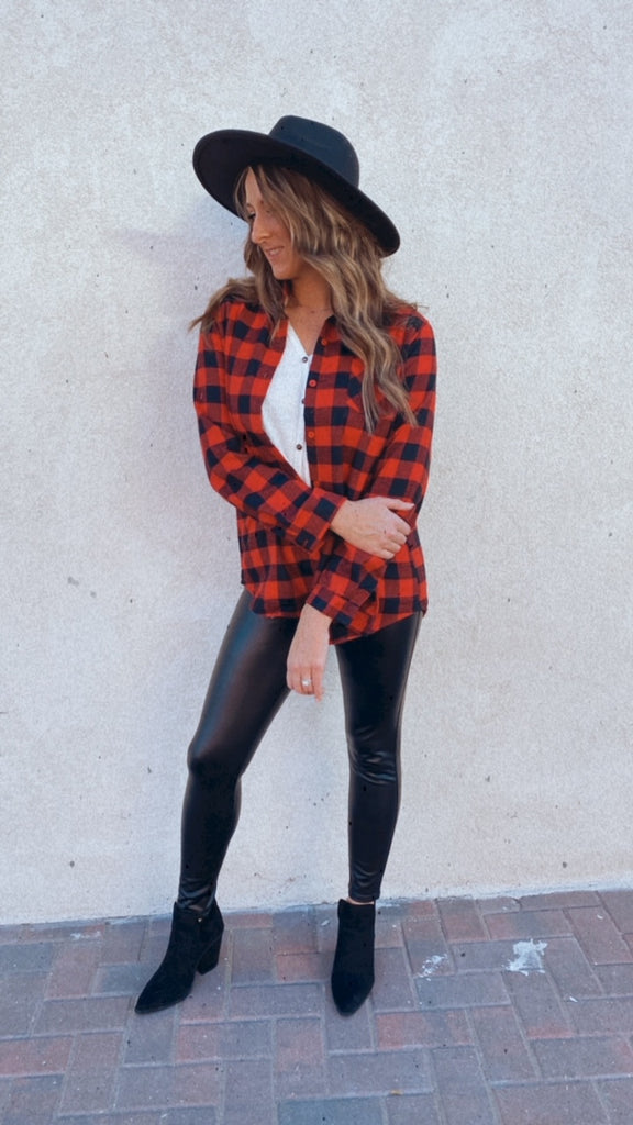 Cullen fleece lined flannel shacket (red/black)