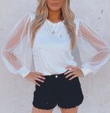 Mila lace sleeve knit top (white)