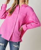 Feelin' Fine linen blend button down (bright pink)