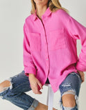 Feelin' Fine linen blend button down (bright pink)