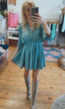 Ocean City shirred pleated dress (dusty sage)